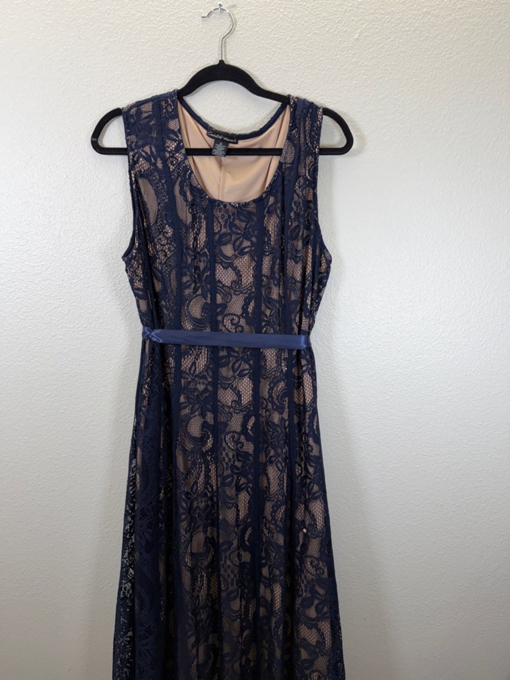 Navy Lace Maxi Dress with Nude Lining
